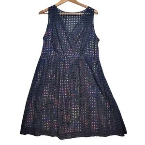 Lane‎ Bryant Size 16 Fit and Flare Dress Black Eyelet Over Neon Floral Lining